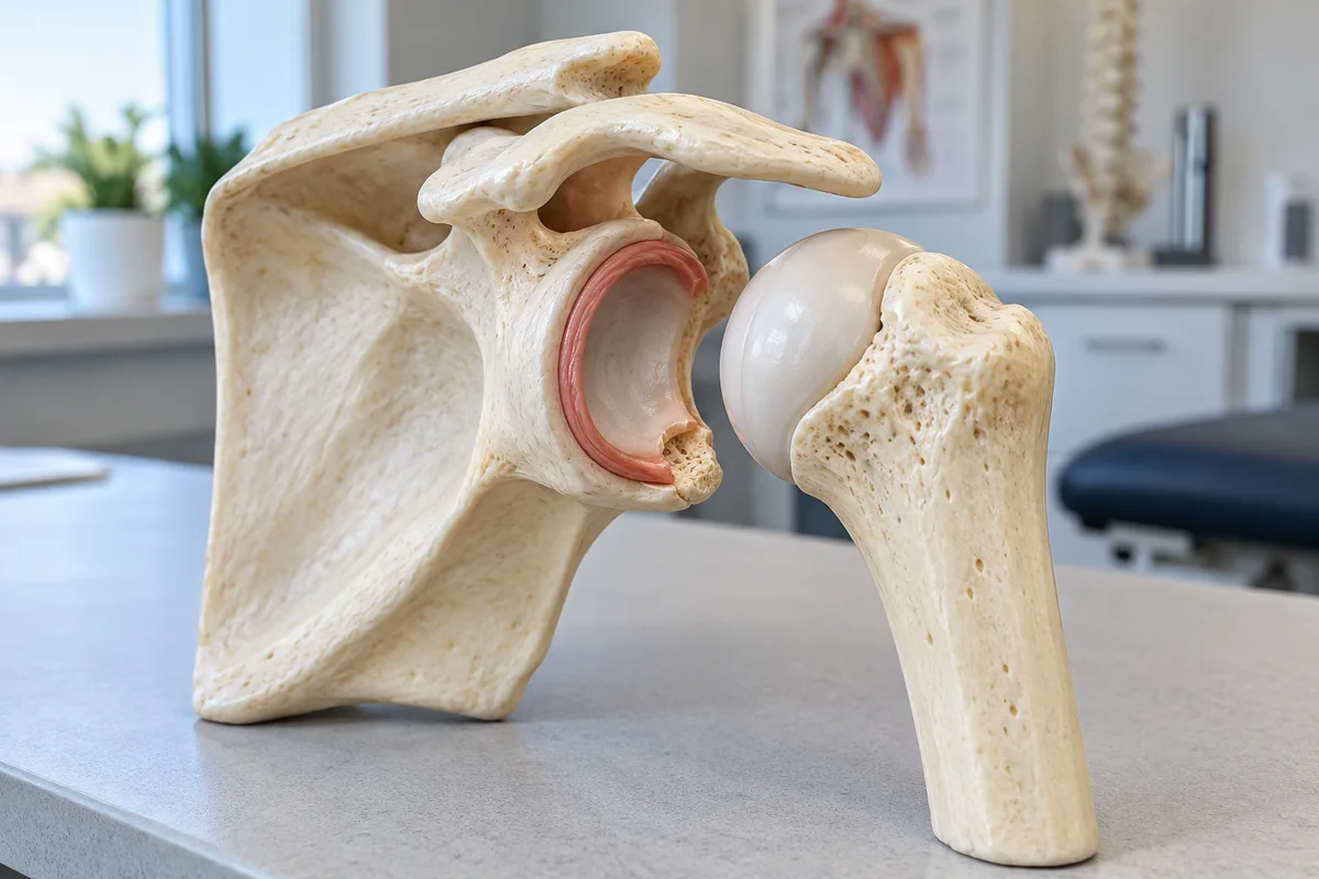 Shoulder teaching model showing the glenoid socket and upper arm bone